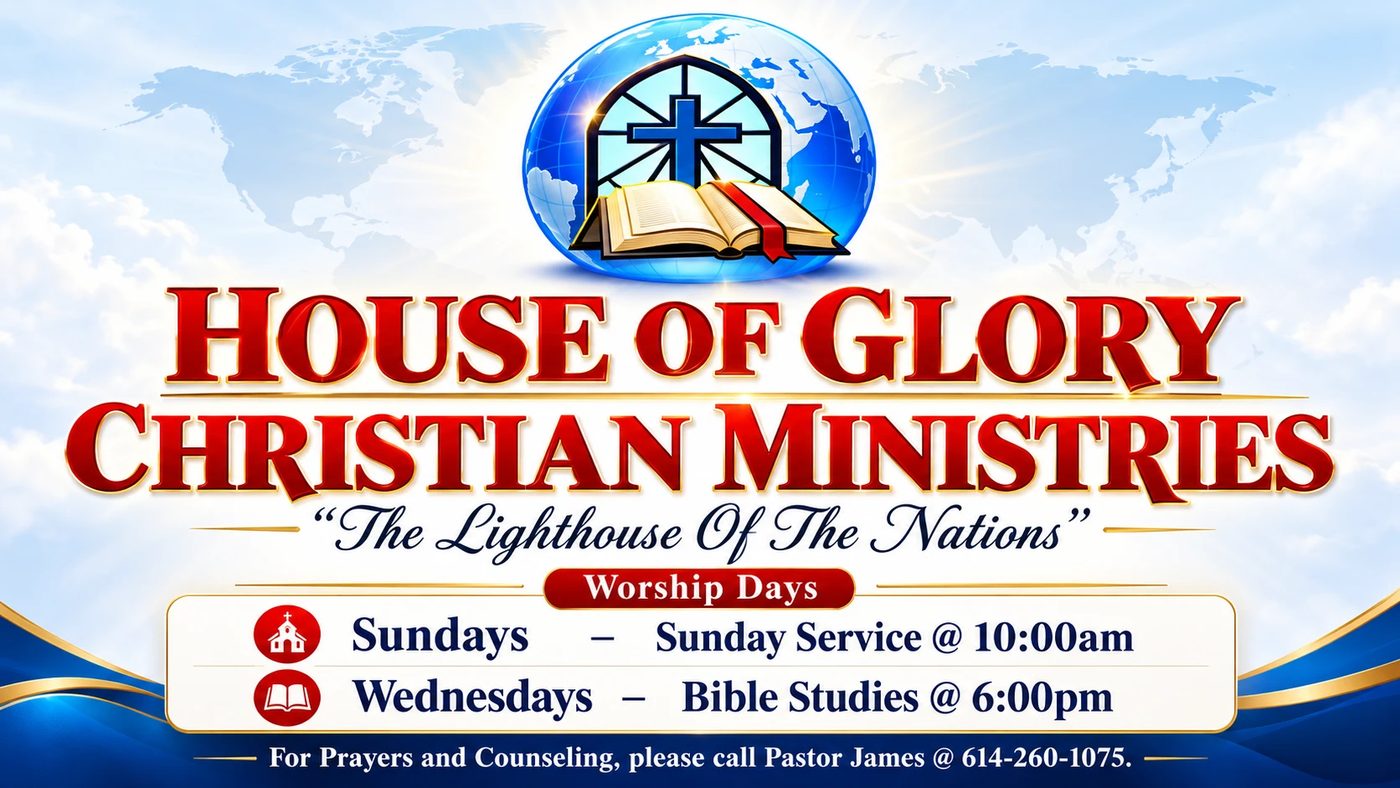 House of Glory Christian Ministries card with worship days